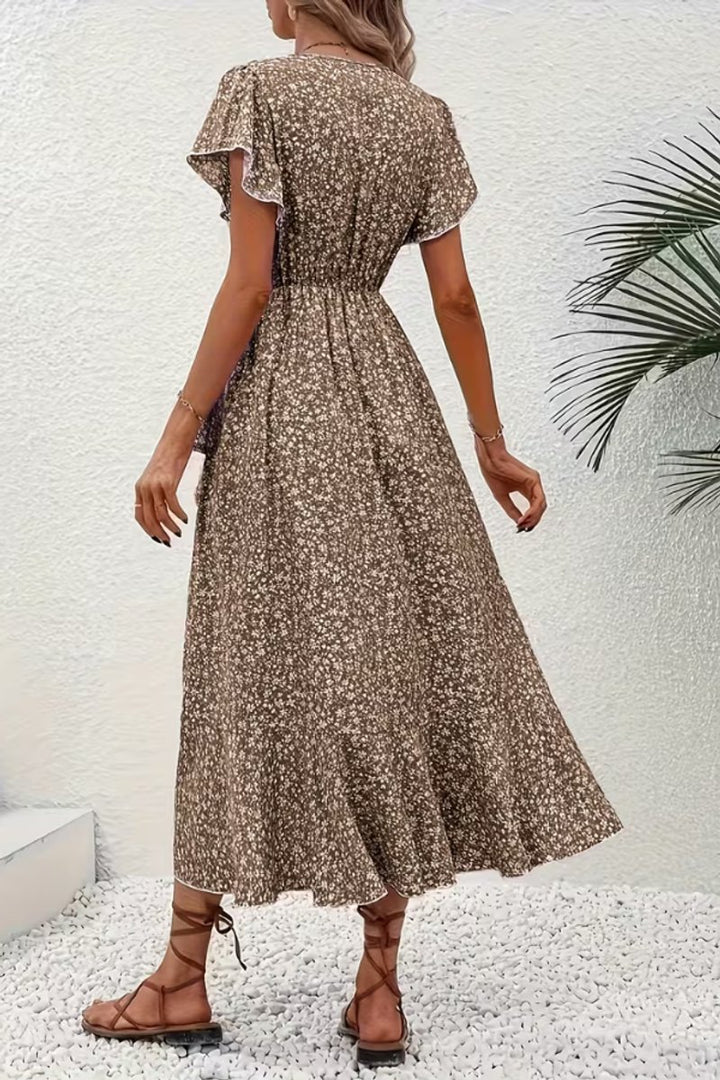 Dames Bloemen Wikkel Avondjurk V-hals Asymmetrische Midi