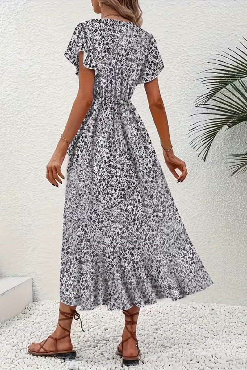 Dames Bloemen Wikkel Avondjurk V-hals Asymmetrische Midi
