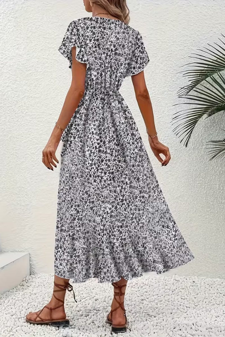 Dames Bloemen Wikkel Avondjurk V-hals Asymmetrische Midi
