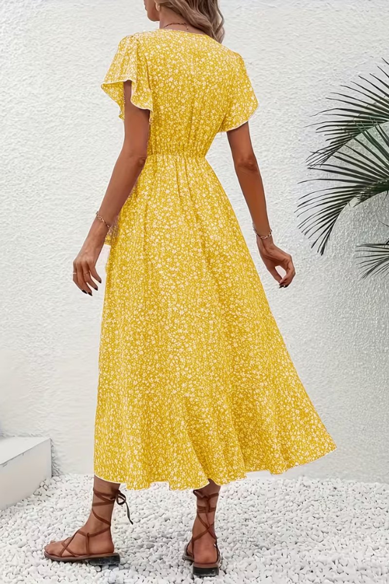 Dames Bloemen Wikkel Avondjurk V-hals Asymmetrische Midi