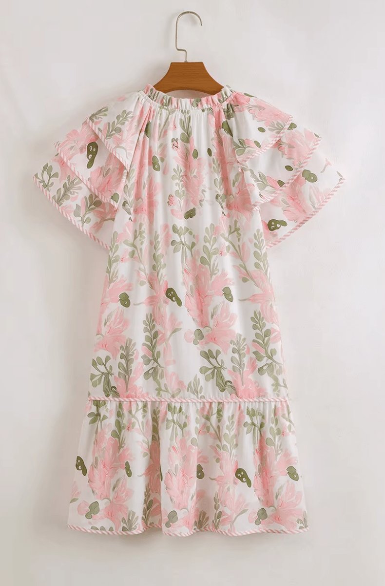 Dames Bloemenprint Pofmouw Mini-jurk Strikhalslijn