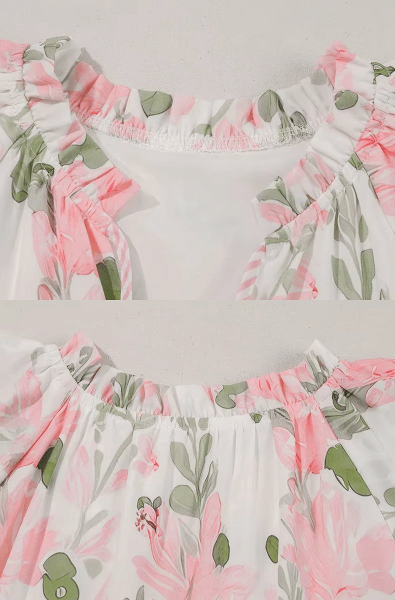 Dames Bloemenprint Pofmouw Mini-jurk Strikhalslijn