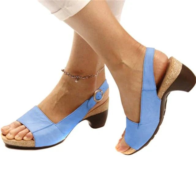 Dames Blokhak Slingback Open-Teen Sandalen - Blue