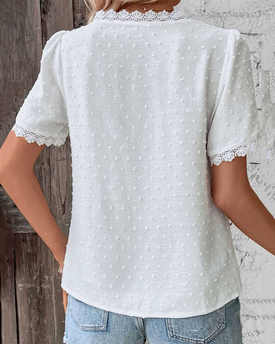 Dames Bohemian Kant V-hals Swiss Dot Blouse