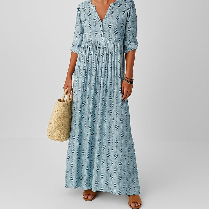 Dames Bohemian Maxi Jurk V-hals Lange Mouwen