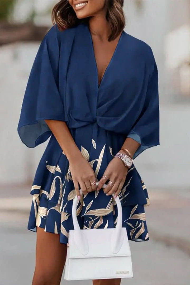 Dames Boho Cocktailjurk Tropische Print V-hals Mini