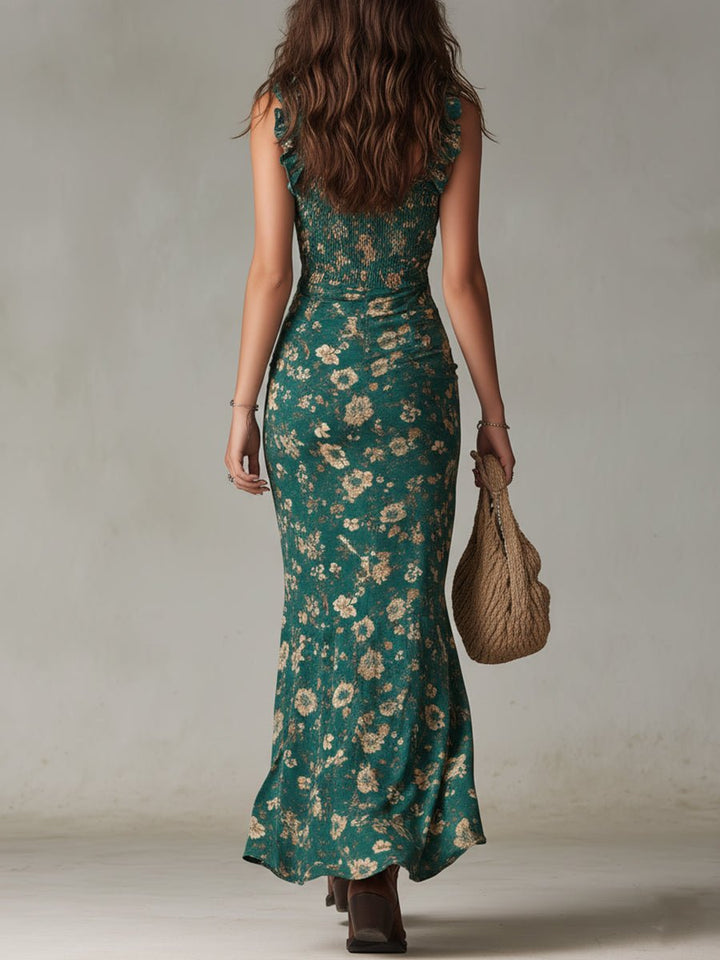 Dames Boho Gebloemde Mouwloze Maxi Jurk Zijsplit