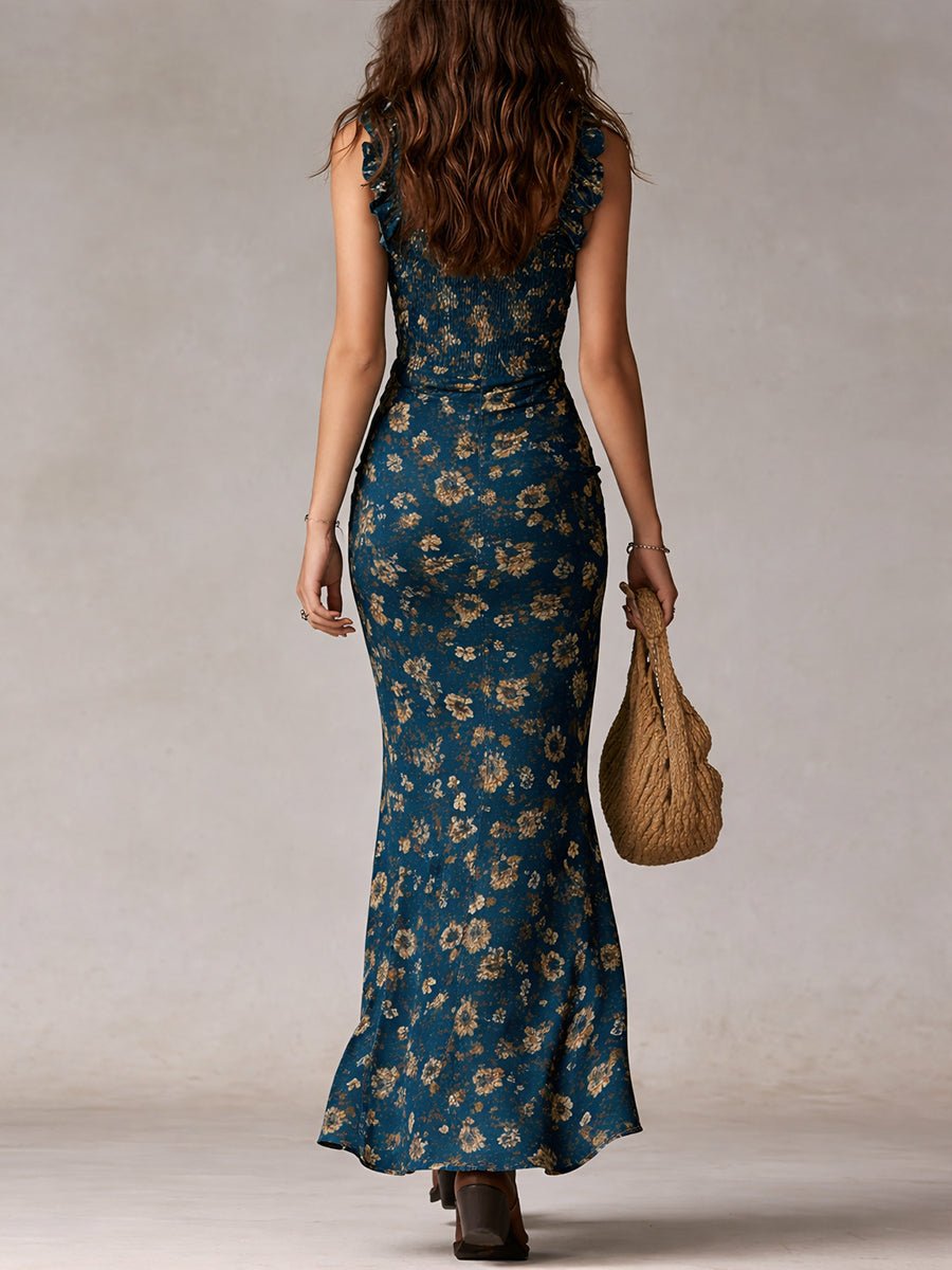 Dames Boho Gebloemde Mouwloze Maxi Jurk Zijsplit