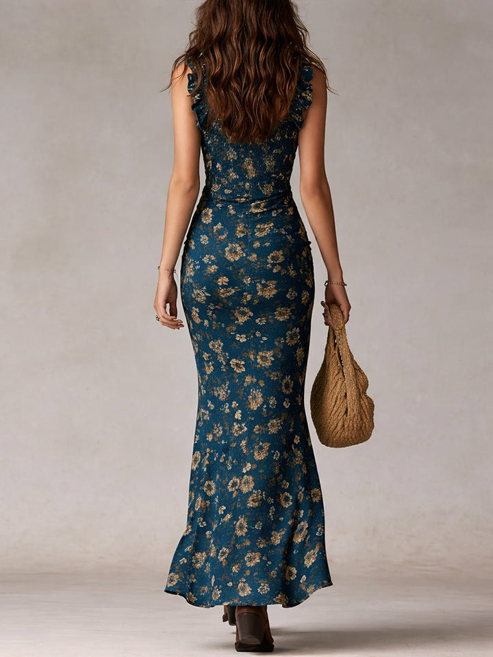 Dames Boho Gebloemde Mouwloze Maxi Jurk Zijsplit