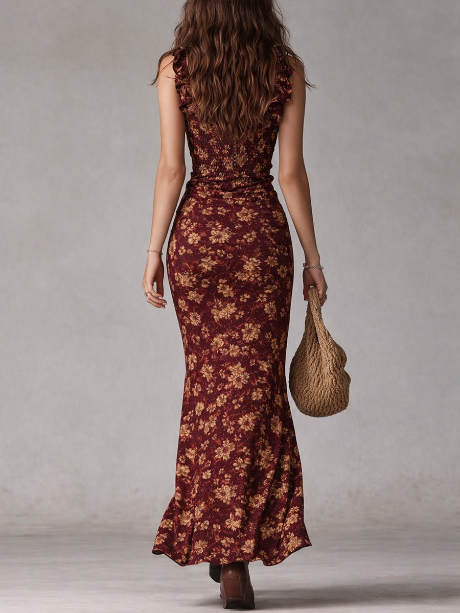 Dames Boho Gebloemde Mouwloze Maxi Jurk Zijsplit