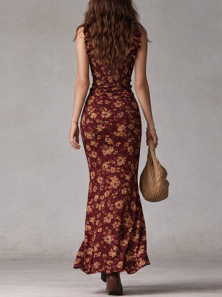 Dames Boho Gebloemde Mouwloze Maxi Jurk Zijsplit