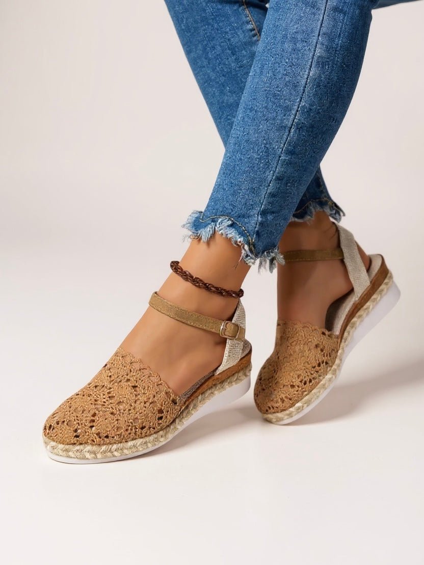 Dames Boho Gevlochten Crochet Platform Sandalen - Brown