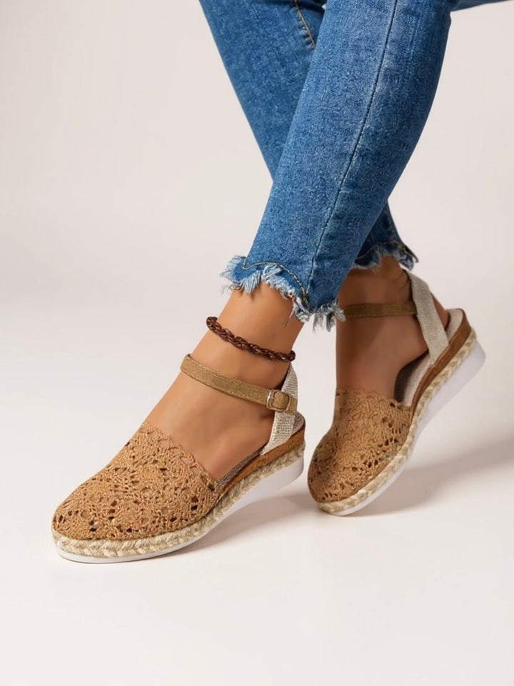 Dames Boho Gevlochten Crochet Platform Sandalen - Brown