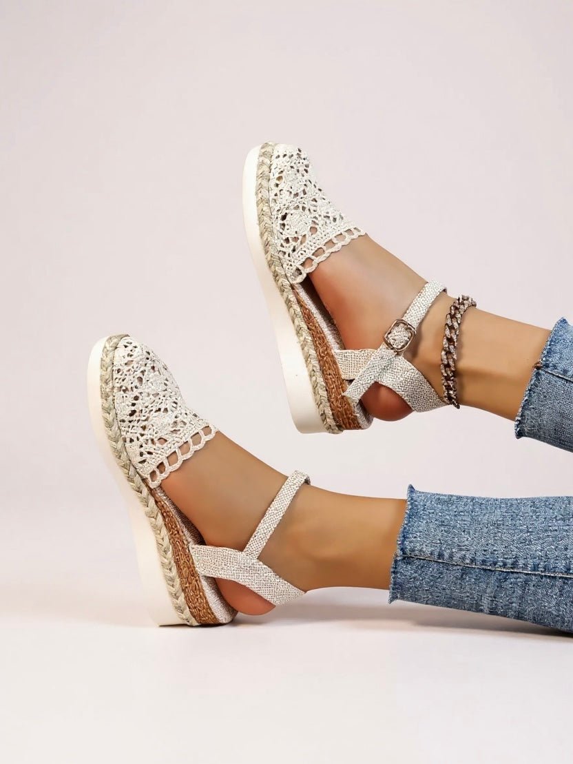 Dames Boho Gevlochten Crochet Platform Sandalen