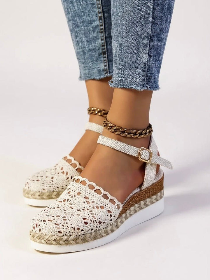 Dames Boho Gevlochten Crochet Platform Sandalen - Beige