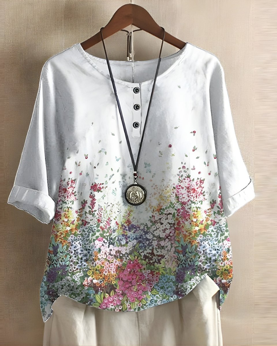 Dames Boho Halflange Mouw Kleurrijke Relaxed-Fit Top - Wit