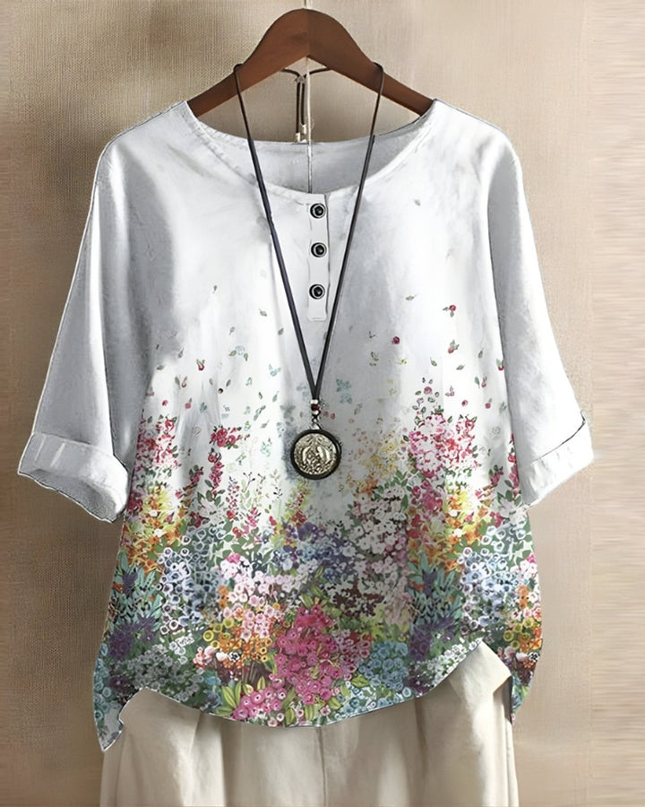 Dames Boho Halflange Mouw Kleurrijke Relaxed-Fit Top - Wit