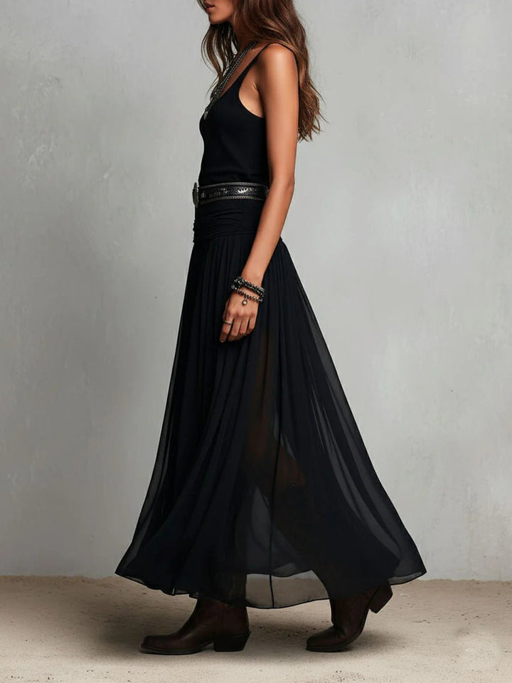 Dames Boho Mouwloze Maxi-jurk Transparante Tule Rok Riem