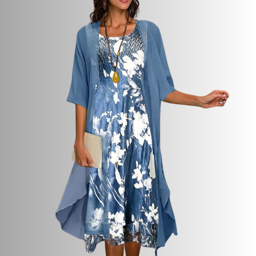 Dames Botanische Bloemenprint Twee-delig Set - Floral Blue
