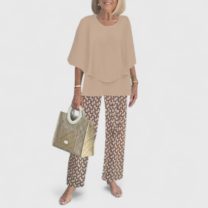 Dames Botanische Print Batwing Top Wide-Leg Broek Set - Brown