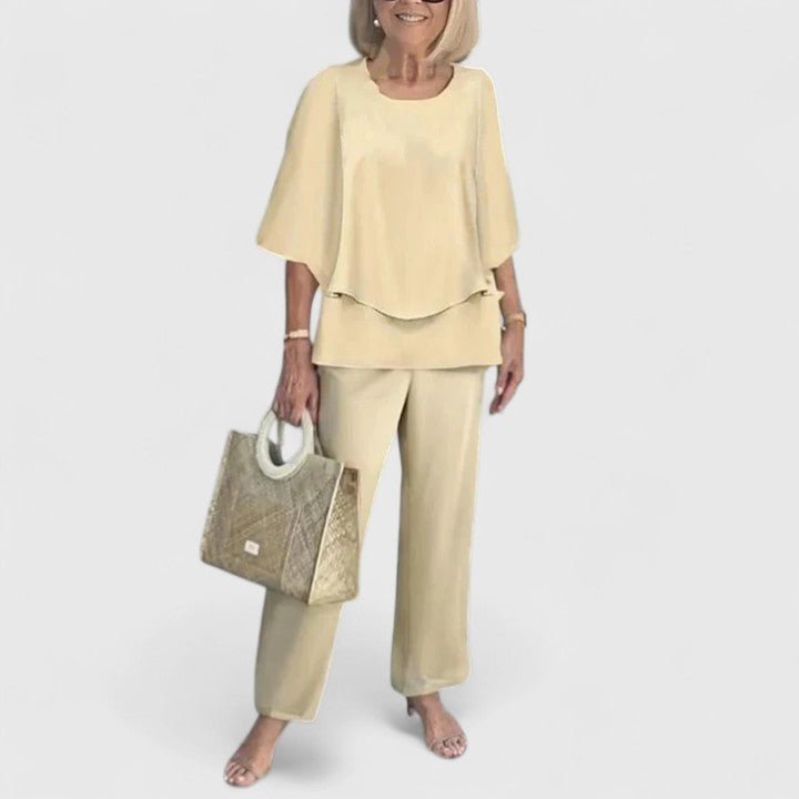 Dames Botanische Print Batwing Top Wide-Leg Broek Set - Apricot