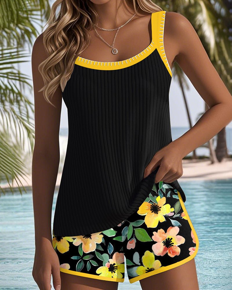 Dames Buikcontrole Flatterende Tankini Zwemset - Yellow