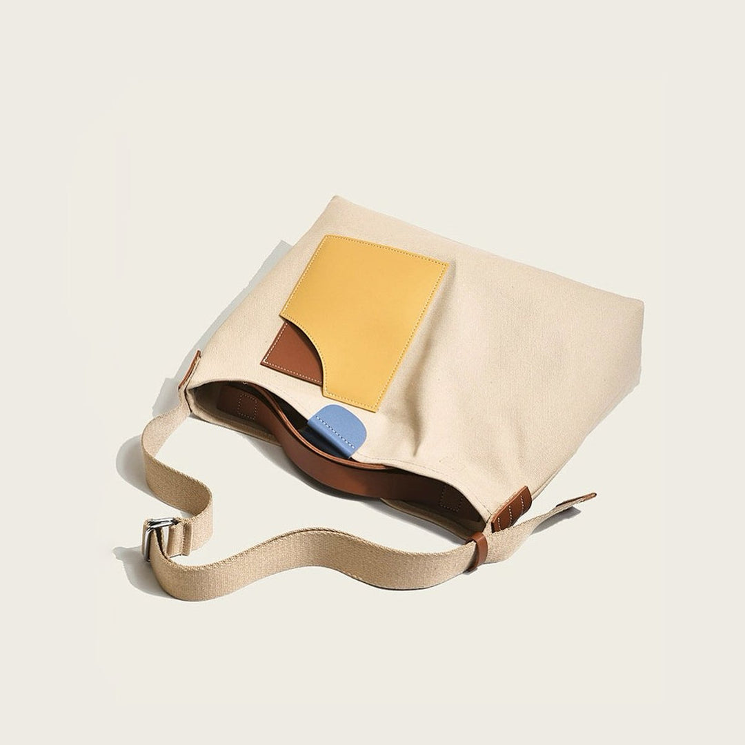Dames Canvas Tote Bag Colorblock Schoudertas PU-Leer