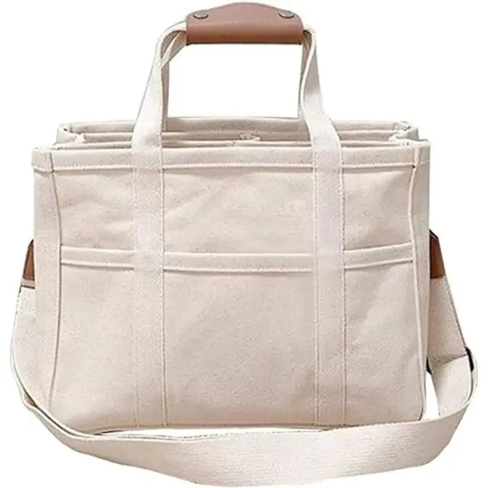 Dames Canvas Tote Bag Grote Crossbody Schoudertas Meerdere Vakken - Beige