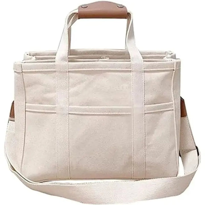 Dames Canvas Tote Bag Grote Crossbody Schoudertas Meerdere Vakken - Beige