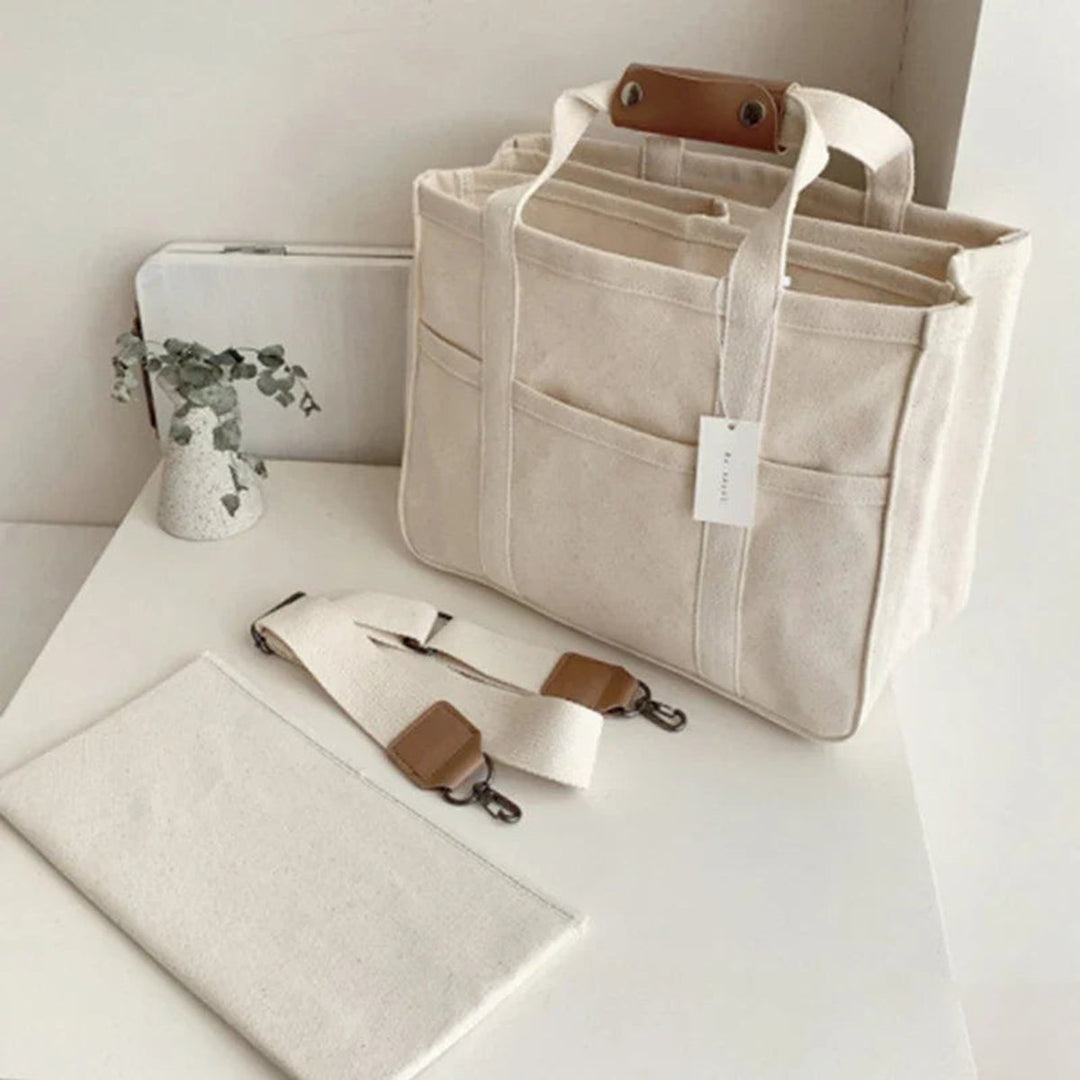 Dames Canvas Tote Bag Grote Crossbody Schoudertas Meerdere Vakken