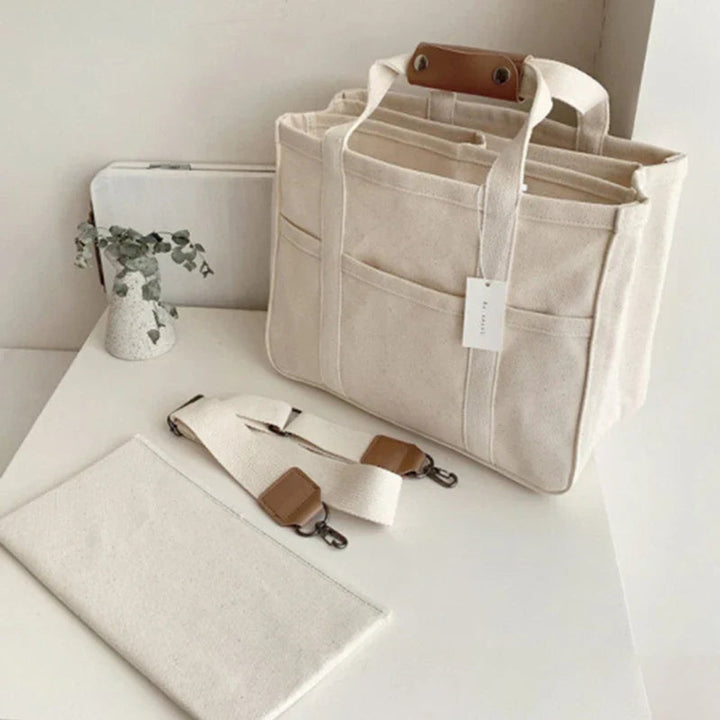 Dames Canvas Tote Bag Grote Crossbody Schoudertas Meerdere Vakken