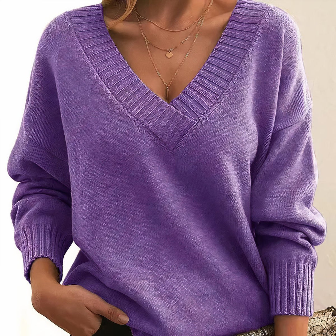 Dames Casual Elegante V-hals Gebreide Sweater - Paars