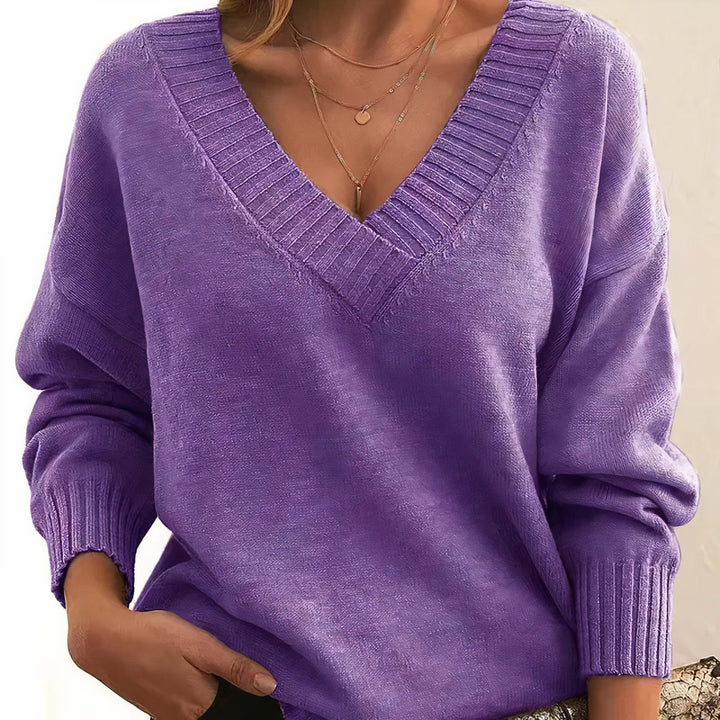 Dames Casual Elegante V-hals Gebreide Sweater - Paars