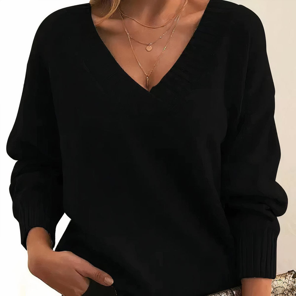 Dames Casual Elegante V-hals Gebreide Sweater - Zwart