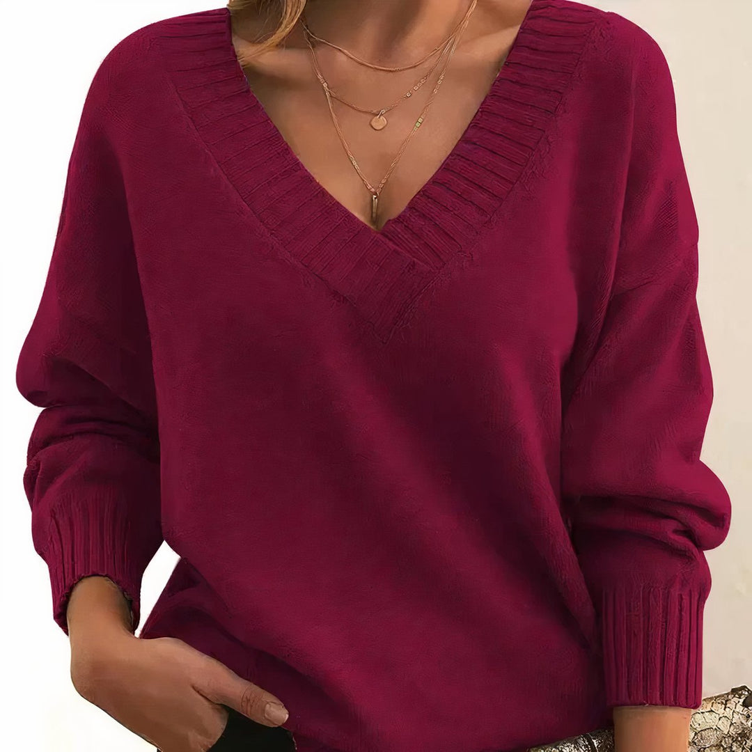 Dames Casual Elegante V-hals Gebreide Sweater - Rood