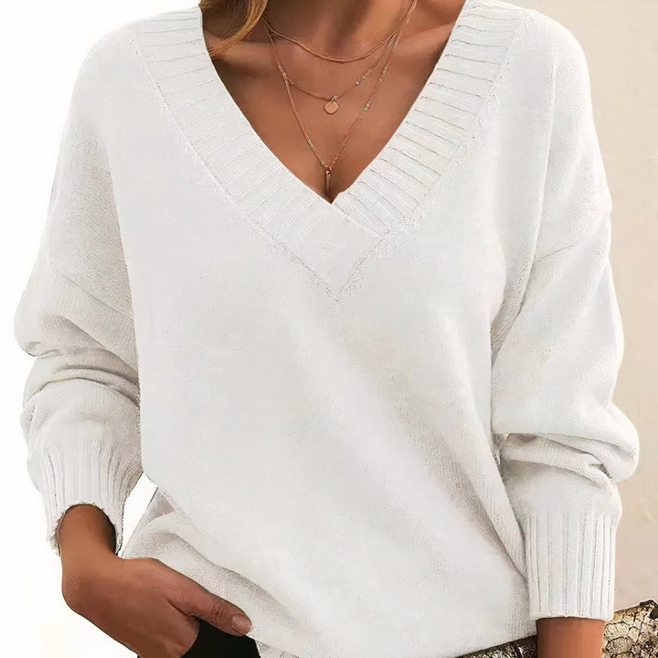 Dames Casual Elegante V-hals Gebreide Sweater - Wit