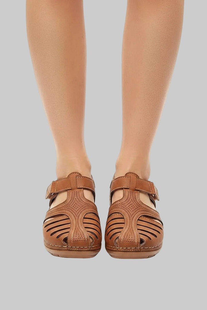 Dames Casual Gesloten Klittenband Wigzool Sandalen - Brown