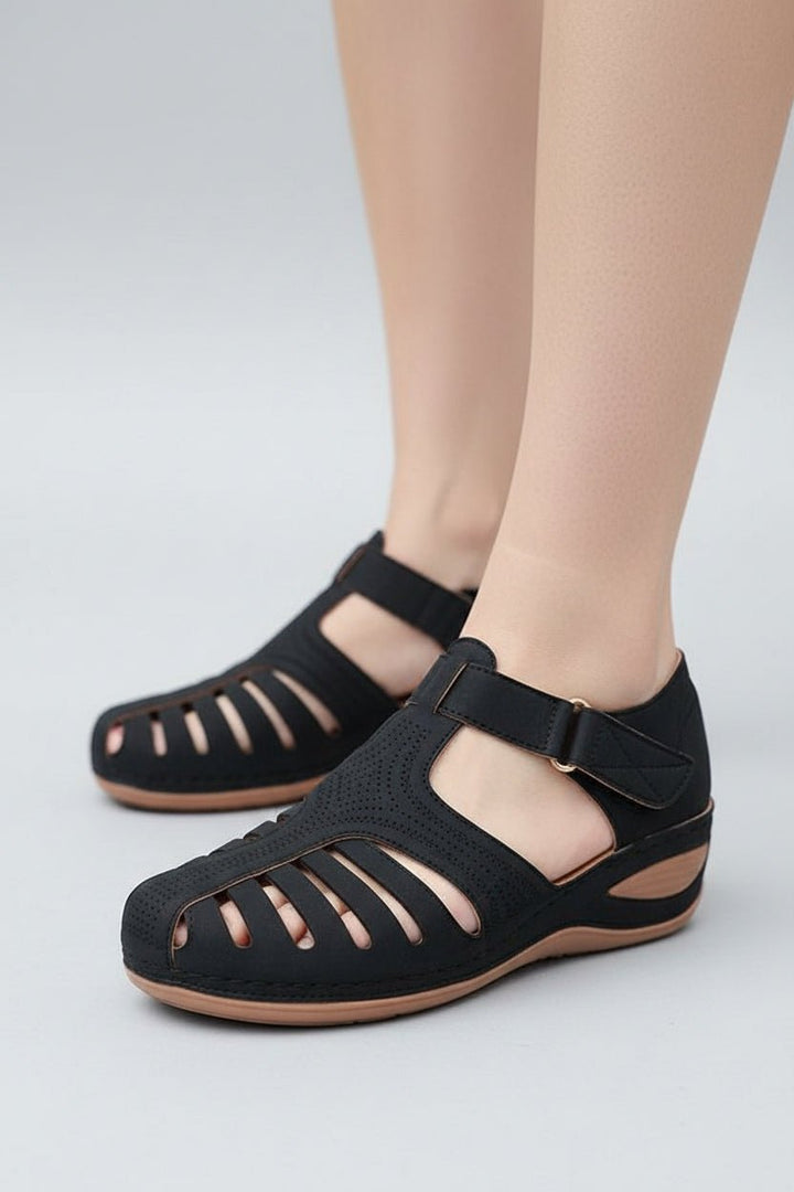 Dames Casual Gesloten Klittenband Wigzool Sandalen - Black