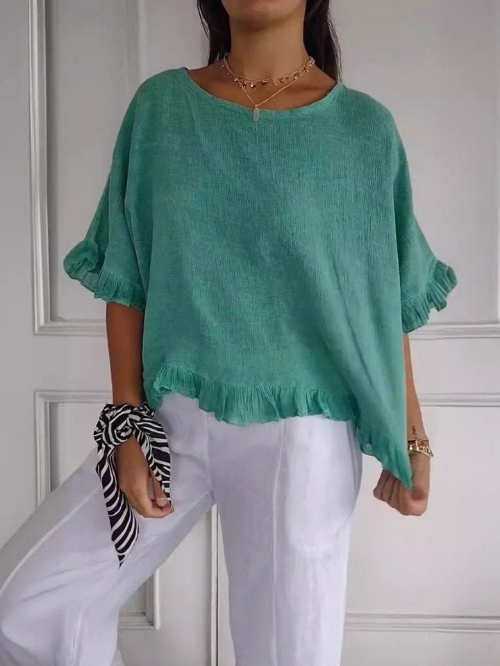 Dames Casual Lichtgewicht Ruffle Detail Blouse - Green (Almost sold out)