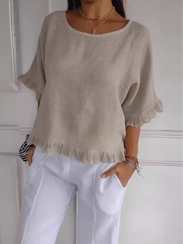Dames Casual Lichtgewicht Ruffle Detail Blouse - Beige