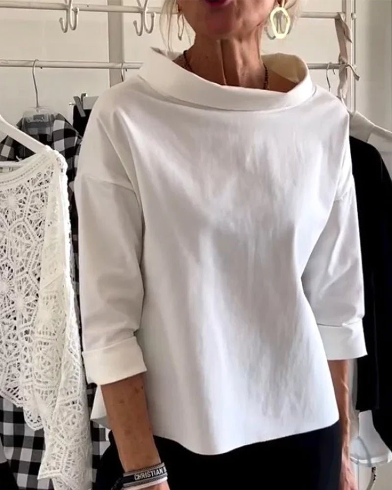 Dames Casual Top met Bateauhalslijn en Driekwartmouwen - White