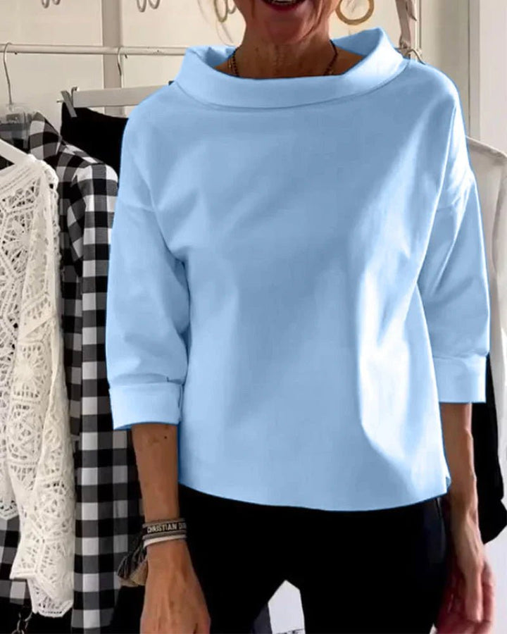 Dames Casual Top met Bateauhalslijn en Driekwartmouwen - Blue