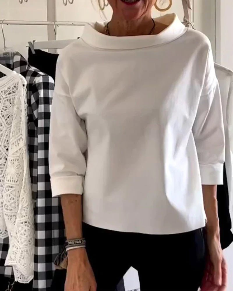 Dames Casual Top met Bateauhalslijn en Driekwartmouwen
