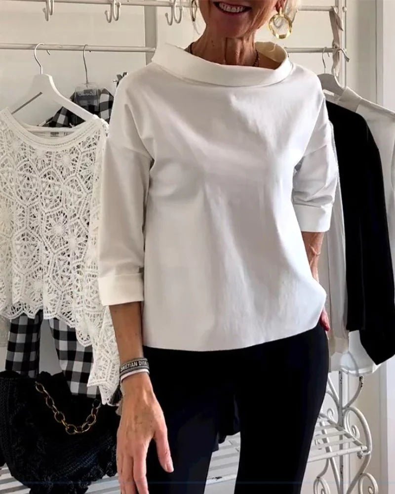 Dames Casual Top met Bateauhalslijn en Driekwartmouwen
