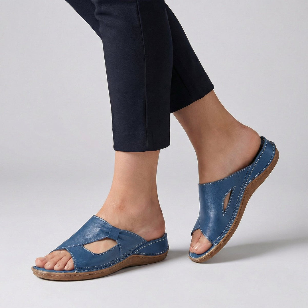 Dames Comfortabele Platte Muiltjes Sandalen Instapper Uitsnijding - Blue