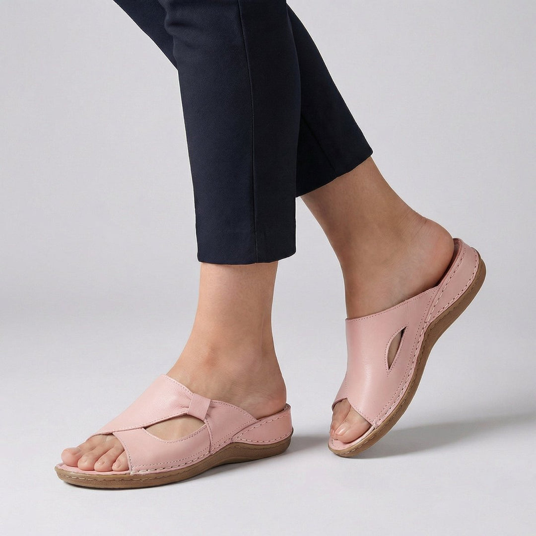 Dames Comfortabele Platte Muiltjes Sandalen Instapper Uitsnijding - Pink