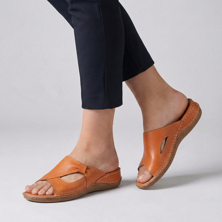 Dames Comfortabele Platte Muiltjes Sandalen Instapper Uitsnijding - Orange