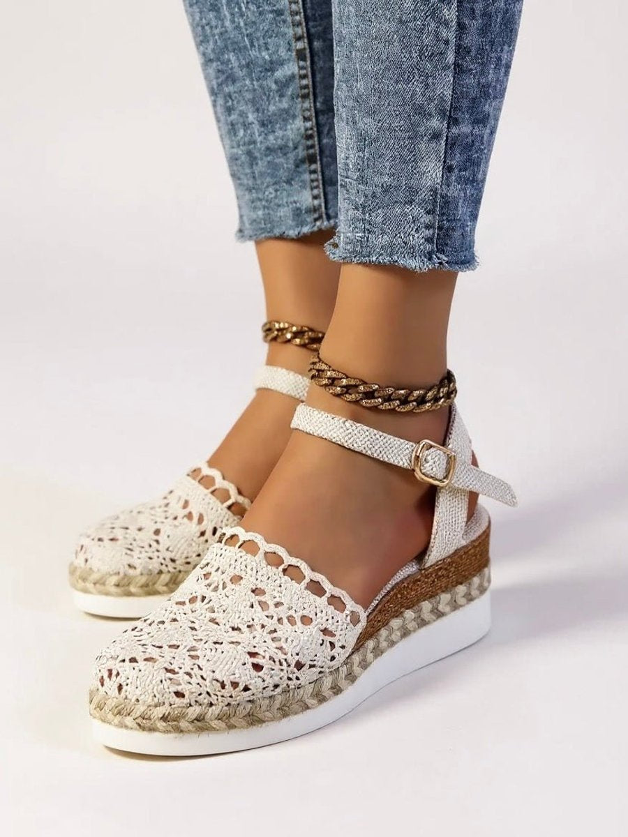 Dames Comfortabele Sandalen Boho Haakwerk Espadrille Enkelband