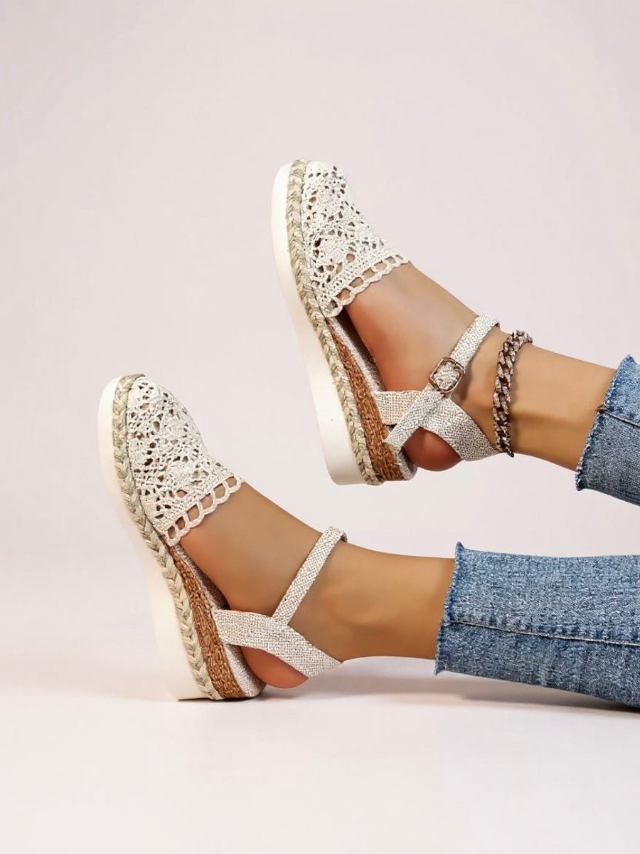 Dames Comfortabele Sandalen Boho Haakwerk Espadrille Enkelband