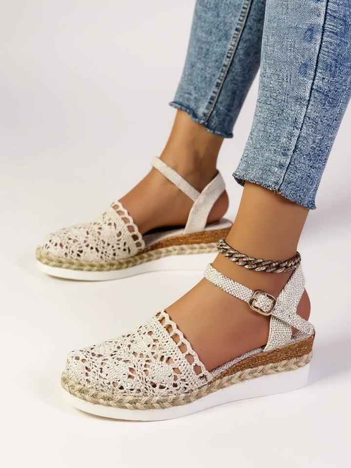 Dames Comfortabele Sandalen Boho Haakwerk Espadrille Enkelband - Beige